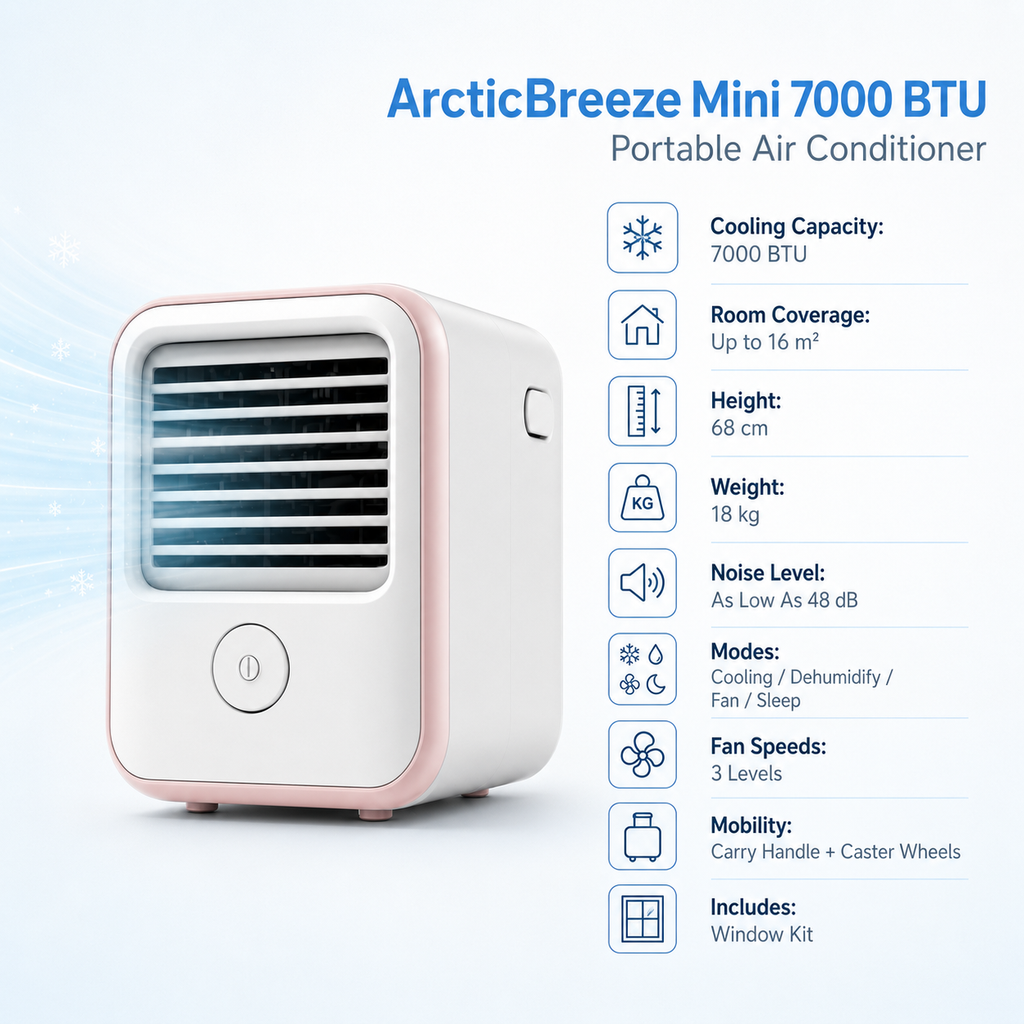 ArcticBreeze Mini 7000 BTU Portable Air Conditioner - Specification image