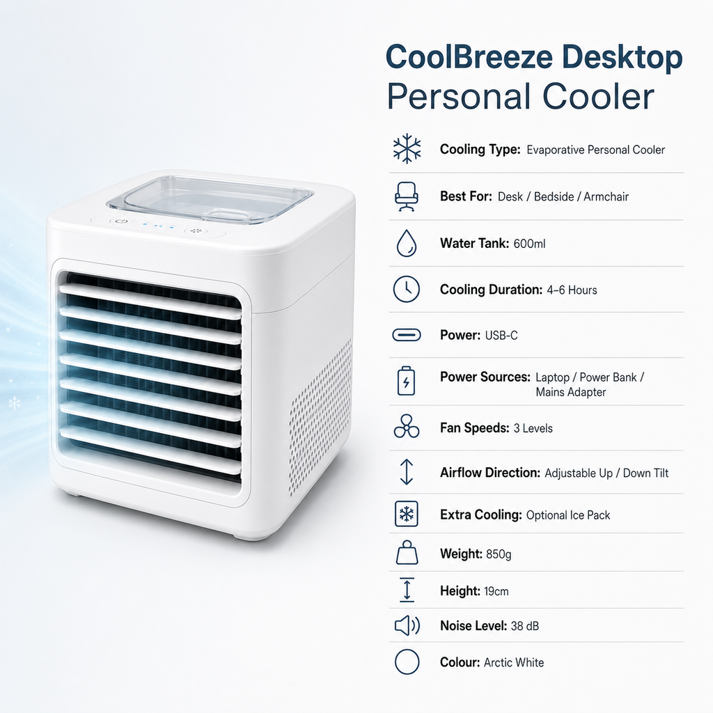 CoolBreeze Desktop Personal Cooler - Specification image