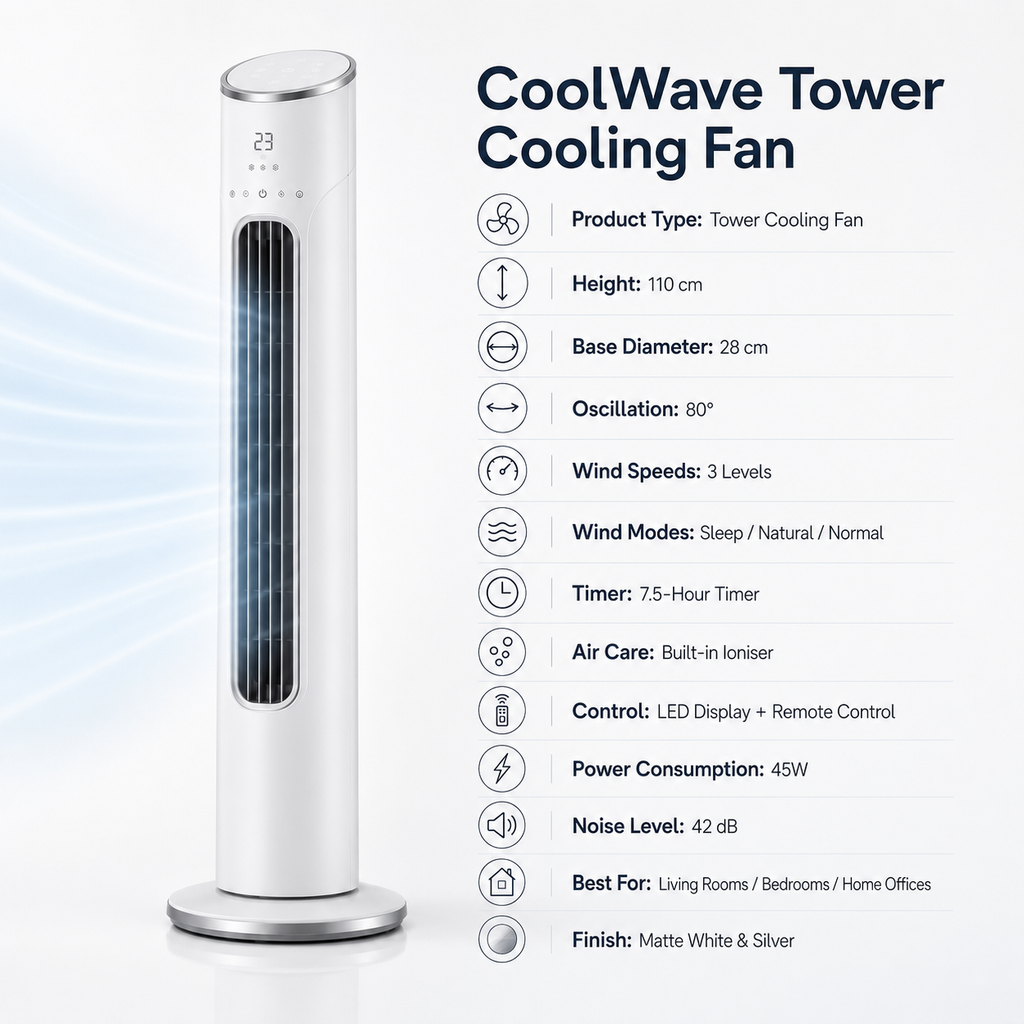 CoolWave Tower Cooling Fan - Specification image